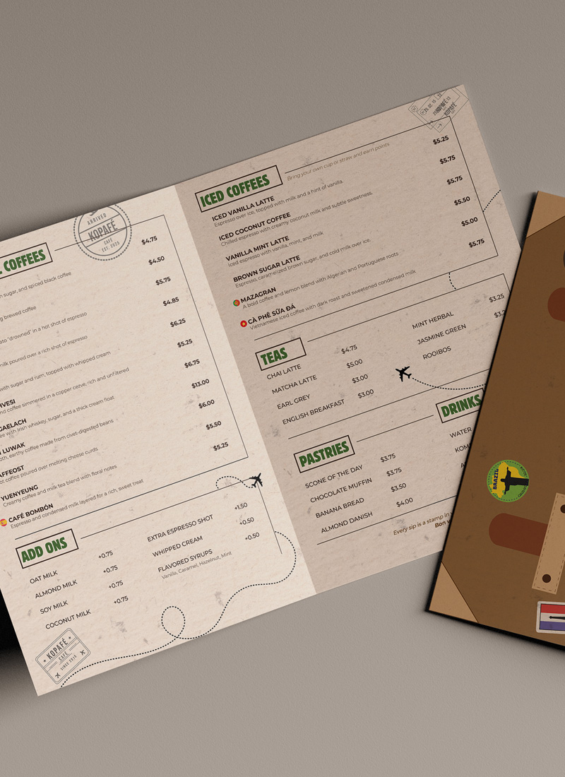 Kopafé menu design